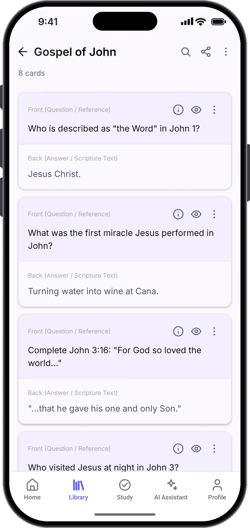 A Gospel of John flashcard set in Verdance